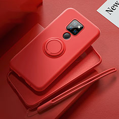 Funda Silicona Carcasa Ultrafina Goma con Magnetico Anillo de dedo Soporte T03 para Huawei Mate 20 Rojo