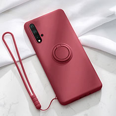 Funda Silicona Carcasa Ultrafina Goma con Magnetico Anillo de dedo Soporte T03 para Huawei Nova 5 Pro Rojo Rosa