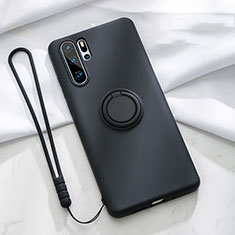 Funda Silicona Carcasa Ultrafina Goma con Magnetico Anillo de dedo Soporte T03 para Huawei P30 Pro New Edition Negro