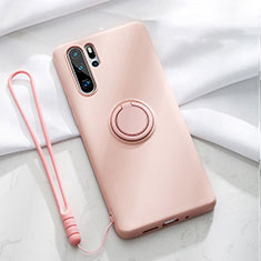 Funda Silicona Carcasa Ultrafina Goma con Magnetico Anillo de dedo Soporte T03 para Huawei P30 Pro New Edition Rosa