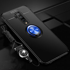 Funda Silicona Carcasa Ultrafina Goma con Magnetico Anillo de dedo Soporte T03 para OnePlus 7T Pro Azul y Negro