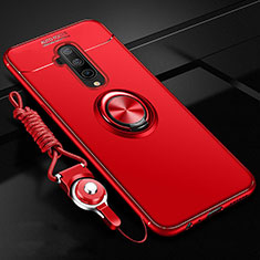 Funda Silicona Carcasa Ultrafina Goma con Magnetico Anillo de dedo Soporte T03 para OnePlus 7T Pro Rojo