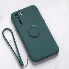 Funda Silicona Carcasa Ultrafina Goma con Magnetico Anillo de dedo Soporte T03 para Oppo A91 Verde