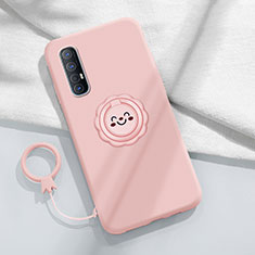 Funda Silicona Carcasa Ultrafina Goma con Magnetico Anillo de dedo Soporte T03 para Oppo Find X2 Neo Rosa