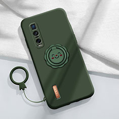 Funda Silicona Carcasa Ultrafina Goma con Magnetico Anillo de dedo Soporte T03 para Oppo Find X2 Pro Verde