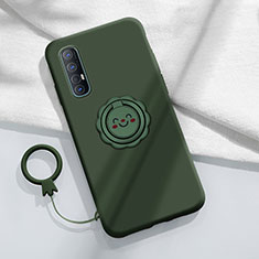 Funda Silicona Carcasa Ultrafina Goma con Magnetico Anillo de dedo Soporte T03 para Oppo Reno3 Pro Verde