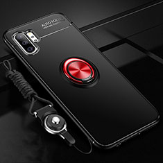 Funda Silicona Carcasa Ultrafina Goma con Magnetico Anillo de dedo Soporte T03 para Samsung Galaxy Note 10 Plus 5G Rojo y Negro