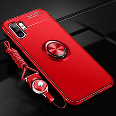 Funda Silicona Carcasa Ultrafina Goma con Magnetico Anillo de dedo Soporte T03 para Samsung Galaxy Note 10 Plus Rojo
