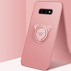 Funda Silicona Carcasa Ultrafina Goma con Magnetico Anillo de dedo Soporte T03 para Samsung Galaxy S10e Oro Rosa
