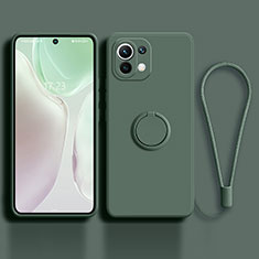 Funda Silicona Carcasa Ultrafina Goma con Magnetico Anillo de dedo Soporte T03 para Xiaomi Mi 11 Lite 5G Verde