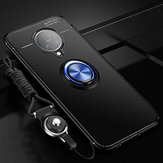 Funda Silicona Carcasa Ultrafina Goma con Magnetico Anillo de dedo Soporte T03 para Xiaomi Poco F2 Pro Azul y Negro