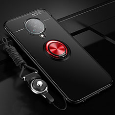 Funda Silicona Carcasa Ultrafina Goma con Magnetico Anillo de dedo Soporte T03 para Xiaomi Poco F2 Pro Rojo y Negro