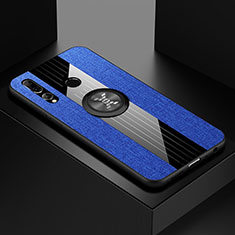 Funda Silicona Carcasa Ultrafina Goma con Magnetico Anillo de dedo Soporte T04 para Huawei Honor 20 Lite Azul