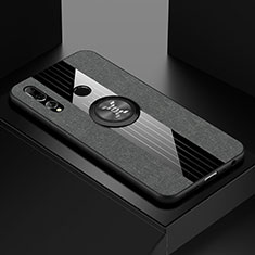 Funda Silicona Carcasa Ultrafina Goma con Magnetico Anillo de dedo Soporte T04 para Huawei Honor 20 Lite Gris Oscuro
