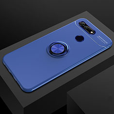 Funda Silicona Carcasa Ultrafina Goma con Magnetico Anillo de dedo Soporte T04 para Huawei Honor View 20 Azul