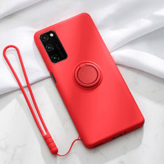 Funda Silicona Carcasa Ultrafina Goma con Magnetico Anillo de dedo Soporte T04 para Huawei Honor View 30 5G Rojo