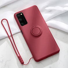 Funda Silicona Carcasa Ultrafina Goma con Magnetico Anillo de dedo Soporte T04 para Huawei Honor View 30 5G Rojo Rosa