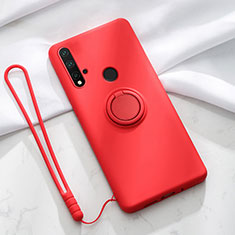 Funda Silicona Carcasa Ultrafina Goma con Magnetico Anillo de dedo Soporte T04 para Huawei Nova 5i Rojo