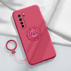 Funda Silicona Carcasa Ultrafina Goma con Magnetico Anillo de dedo Soporte T04 para Huawei Nova 7 SE 5G Rojo Rosa