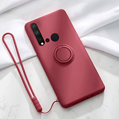 Funda Silicona Carcasa Ultrafina Goma con Magnetico Anillo de dedo Soporte T04 para Huawei P20 Lite (2019) Rojo Rosa