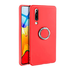 Funda Silicona Carcasa Ultrafina Goma con Magnetico Anillo de dedo Soporte T04 para Huawei P30 Rojo