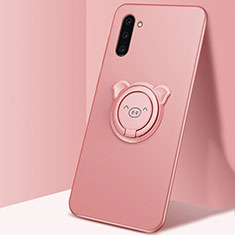 Funda Silicona Carcasa Ultrafina Goma con Magnetico Anillo de dedo Soporte T04 para Samsung Galaxy Note 10 Rosa