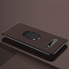 Funda Silicona Carcasa Ultrafina Goma con Magnetico Anillo de dedo Soporte T04 para Samsung Galaxy S10 Plus Marron