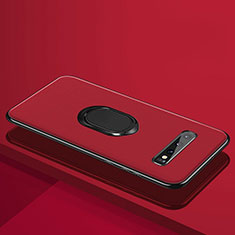 Funda Silicona Carcasa Ultrafina Goma con Magnetico Anillo de dedo Soporte T04 para Samsung Galaxy S10 Plus Rojo