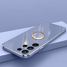 Funda Silicona Carcasa Ultrafina Goma con Magnetico Anillo de dedo Soporte T04 para Samsung Galaxy S23 Ultra 5G Azul