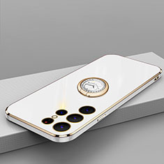 Funda Silicona Carcasa Ultrafina Goma con Magnetico Anillo de dedo Soporte T04 para Samsung Galaxy S23 Ultra 5G Blanco