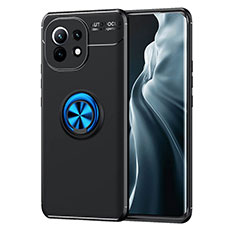 Funda Silicona Carcasa Ultrafina Goma con Magnetico Anillo de dedo Soporte T04 para Xiaomi Mi 11 5G Azul y Negro