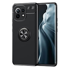 Funda Silicona Carcasa Ultrafina Goma con Magnetico Anillo de dedo Soporte T04 para Xiaomi Mi 11 5G Negro