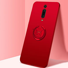 Funda Silicona Carcasa Ultrafina Goma con Magnetico Anillo de dedo Soporte T04 para Xiaomi Mi 9T Rojo