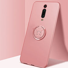 Funda Silicona Carcasa Ultrafina Goma con Magnetico Anillo de dedo Soporte T04 para Xiaomi Mi 9T Rosa