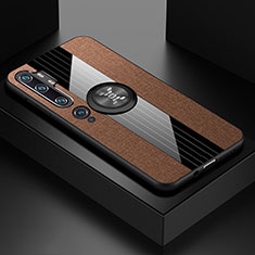 Funda Silicona Carcasa Ultrafina Goma con Magnetico Anillo de dedo Soporte T04 para Xiaomi Mi Note 10 Pro Marron