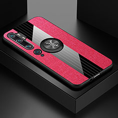Funda Silicona Carcasa Ultrafina Goma con Magnetico Anillo de dedo Soporte T04 para Xiaomi Mi Note 10 Rosa Roja