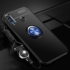 Funda Silicona Carcasa Ultrafina Goma con Magnetico Anillo de dedo Soporte T05 para Huawei Honor 20E Azul y Negro