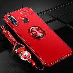 Funda Silicona Carcasa Ultrafina Goma con Magnetico Anillo de dedo Soporte T05 para Huawei Honor 20i Rojo