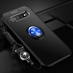 Funda Silicona Carcasa Ultrafina Goma con Magnetico Anillo de dedo Soporte T05 para Samsung Galaxy S10 Plus Azul y Negro