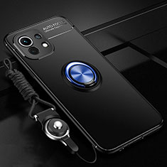 Funda Silicona Carcasa Ultrafina Goma con Magnetico Anillo de dedo Soporte T05 para Xiaomi Mi 11 5G Azul y Negro