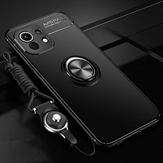 Funda Silicona Carcasa Ultrafina Goma con Magnetico Anillo de dedo Soporte T05 para Xiaomi Mi 11 5G Negro