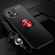 Funda Silicona Carcasa Ultrafina Goma con Magnetico Anillo de dedo Soporte T05 para Xiaomi Mi 11 5G Rojo y Negro