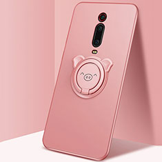 Funda Silicona Carcasa Ultrafina Goma con Magnetico Anillo de dedo Soporte T05 para Xiaomi Mi 9T Rosa