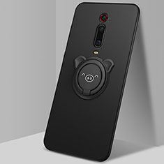 Funda Silicona Carcasa Ultrafina Goma con Magnetico Anillo de dedo Soporte T05 para Xiaomi Redmi K20 Negro