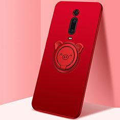 Funda Silicona Carcasa Ultrafina Goma con Magnetico Anillo de dedo Soporte T05 para Xiaomi Redmi K20 Rojo