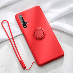 Funda Silicona Carcasa Ultrafina Goma con Magnetico Anillo de dedo Soporte T06 para Huawei Honor 20 Rojo