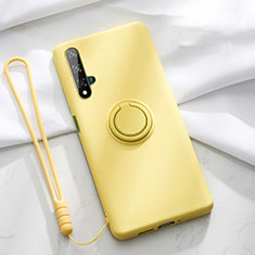 Funda Silicona Carcasa Ultrafina Goma con Magnetico Anillo de dedo Soporte T06 para Huawei Honor 20S Amarillo