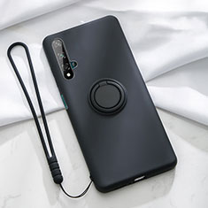 Funda Silicona Carcasa Ultrafina Goma con Magnetico Anillo de dedo Soporte T06 para Huawei Honor 20S Negro