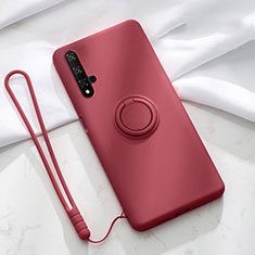 Funda Silicona Carcasa Ultrafina Goma con Magnetico Anillo de dedo Soporte T06 para Huawei Nova 5T Rojo Rosa