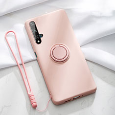 Funda Silicona Carcasa Ultrafina Goma con Magnetico Anillo de dedo Soporte T06 para Huawei Nova 5T Rosa